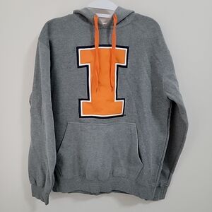 University of Illinois Grey Hoodie Size S Long Sleeve Cotton Blend U Illini Logo